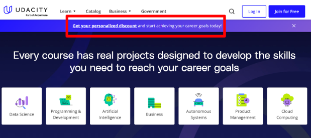 Udacity Personalized Discount
