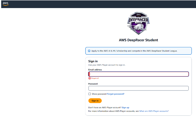 Sign Up As An AWS DeepRacer Student 