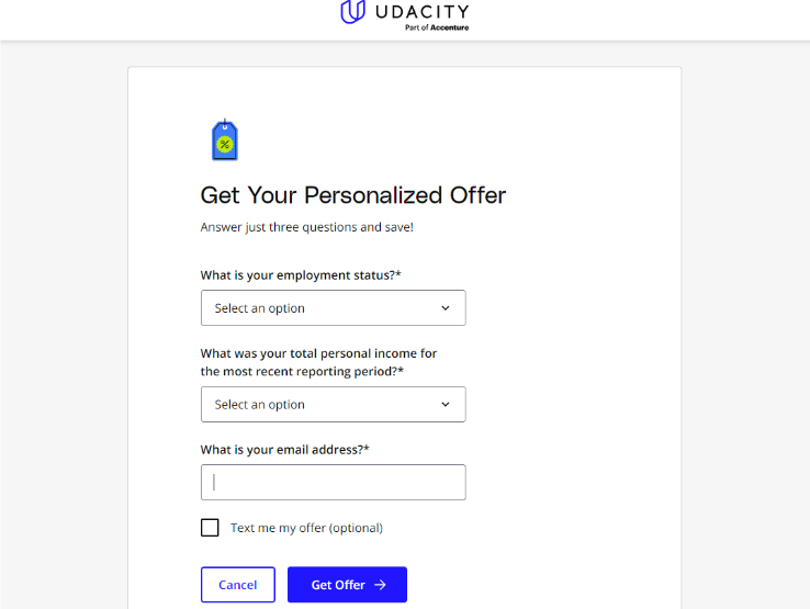 Udacity Personalized Discount