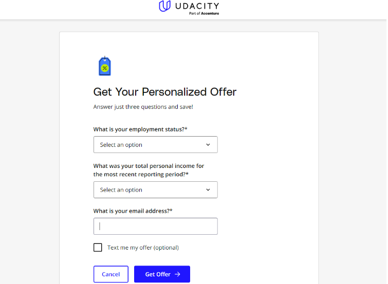 Udacity Personalized Discount